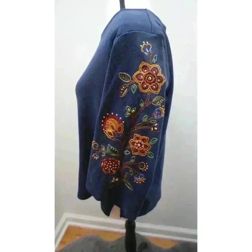 Alfred Dunner Petites Embroidered Bell Sleeves Knit Top - PM Size, Navy Blue - Picture 6 of 14